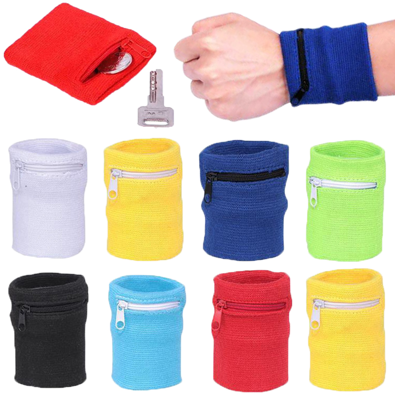 Sweat Band Wrist - Sport-Armband mit Reißverschlusstasche, Lauf-Sport-Armbandtasche für MP3,
