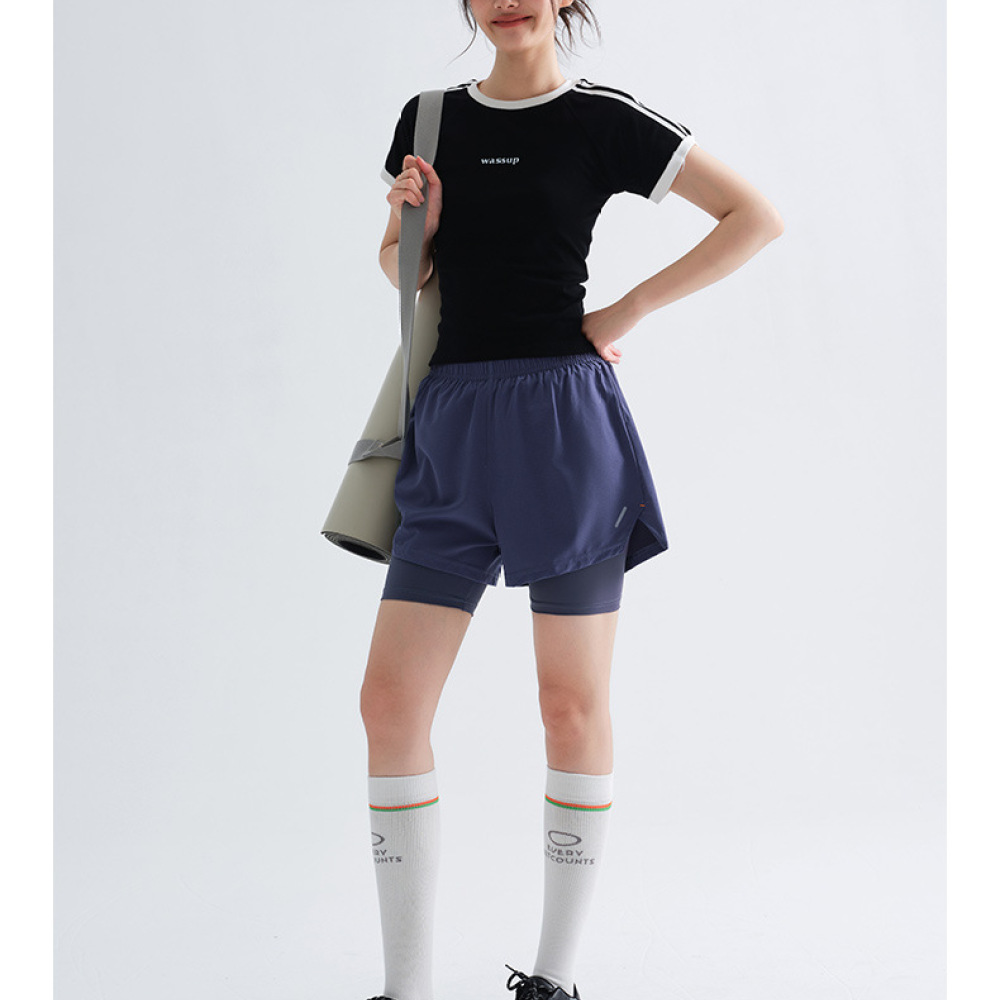 Running Gear Junior - Damen-Sportshorts, doppellagig, schnelltrocknend, Yoga-Hose, A-Linie, Activewear,